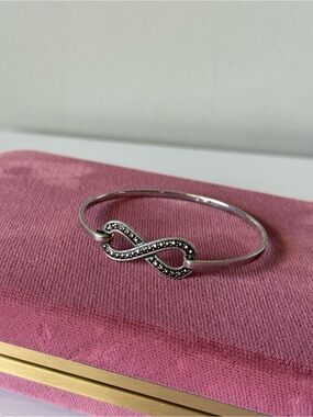 Vintage Sterling Silver 925 Marcasite Infinity Bangle Bracelet